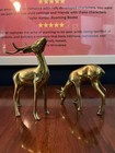 Vtg Mcm Solid Brass Set Of 2 Deer Figures Doe And Buck  6 5  Tall And 4 5  Tall
