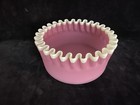 1886 Hobbs Brockunier Pink Satin Bowl White Ruffled Rim Uranium Vaseline Glass