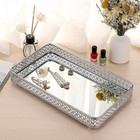 Mirror Tray Silver Vanity Makeup Hollowcarved Jewelry Tray Glass Metal Trinket S
