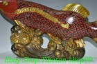 14  Old China Qianlong Marked Bronze Gilt Cloisonne Wealth Fish Coin Ruyi Statue