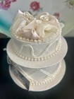 New Wedding Cake Trinket Box Hinged 2 Tiers Satin Pearl Lace Rosette Flowers