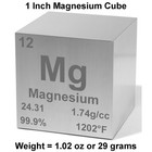 1  Inch Pure Magnesium Metal Density Cube Engraved Periodic Table Design