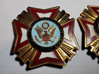 2 Vtg Veterans Of Foreign Wars Brass License Plate Topper Car Grille Badge 3 1 2