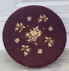 Vtg Needlepoint Wooden Foot Stool W floral Design Round W curved Legs 16   x6 5   t