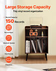 3-tier Record Player With Led Light   Usb Ports Wooden Vinyl Shelf Brown