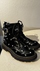 Dkny Girls Black Combat Boots Lace Up With Rhinestone  Logo  Buckle Accents