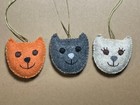 Handmade Felt Christmas Ornaments Set Of 3 Cats - 2x2 Inches - New