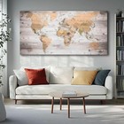 Canvas Wall Art 24   x48 Lagre Map Of The World Painting Ready To Hang Framed W   