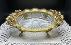 Vtg Matson Gold Filigree Footed Trinket Soap Dish Floral Rose   Cut Glass-6   -euc