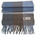 100  Cashmere Winter Scarf Wrap Made In England Check Plaid Blues tan Soft Warm