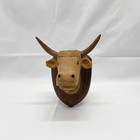 Vintage Hand Carved Wood Bull Head Wall Hanging Plaque Rustic Farmhouse Butcher