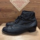 Vintage Florsheim Black Leather Cap Toe Lace Up Boots Men   s 10e Goodyear Welt