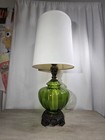  Vtg Mid Century Modern Green Glass Table Lamp W  Night Light Retro 31  X 14 