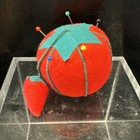 Vintage Pin Cushion Red Tomato With Strawberry And Vintage Pins