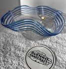 Blenko Bowl 9811s Glass Crystal W  Cobalt Applied Swirl W  Sticker