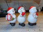 3 Vintage Mcm Ceramic Snowman Figurines Set Christmas 4  Hand Painted Kitschy