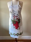 Brand New Hand Embroidered Full Christmas Apron  Kitten cat In Stocking  Ooak 