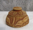 Vintage Handmade Wood Lidded Trinket Box Hand Turned Carved Round