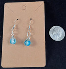Bright Blue Crackle Glass - Earrings - Dangle - Silver Hooks - Handmade