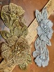 Applique Embroidered Metallic Layered Beads Sequins 3x7  Flowers 1pc