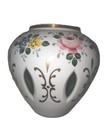Vintage Bohemian Czech Moser White Cased Cut To Green Hand Painted Glass Vase