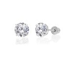 Cz Stud Earring Round Cut In 14k Gold Screw Back  Comes With Box