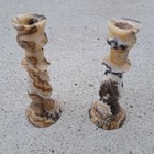 Vintage Onyx Marble Stone Candlestick Holders Pair     Hand Carved Natural Stone