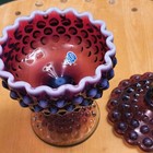 Fenton Plum Opalescent Hobnail Covered Compote Candy Dish 8 25    Gorgeous 