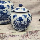 Vintage Blue   White Porcelain Canisters Set Of 3 Floral Ginger Jars Chinoiserie