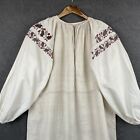 Antique Hand Embroidered Peasant Dress Ukrainian Vyshyvanka Linen Shirtdress