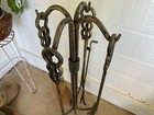 Vtg Spanish 5 Piece Forged Iron Fireplace  Hearth Tool Set Broom