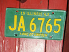 Vintage 1963 Illinois Green   Yellow John Deere License Plate Number Ja6765