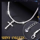 925 Sterling Silver Layered Ankle Bracelet For Women     Waterproof Cross Anklet