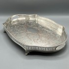 Vintage Silver Plated Gallery Serving Tray Handles Footed Fancy Shape Cocktail