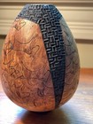 Molly Winton Mustangs Maple Burl Wood Turned Burned Vase Signed Carvings 6in