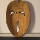 Hand Carved Wood Face Mask Wall Decor Tribal Folk Art Brown Red Black