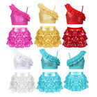 Kids Girl s Sequins Dance Outfit Crop Top With Ruffle Skirted Shorts Dancewear 
