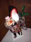German Style Santa Standing 19   Primitive Coverlet Coat   A  Feather Tree Staff