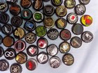 Lot Of 80  Beer Bottle Caps Black Background Mixed Colorful Dented non Dented