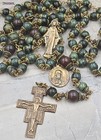 7 Joys Of Mary Franciscan Crown Rosary - 7 Decade Vintage Bronze   Green Jasper
