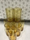 Set Of 8  Vintage Mexican Amber Hand Blown Bubble Glasses Tumblers 6    Excellent