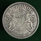 1907 Eb Sweden 2 Kronor Km 773 Oscar Ii Probably Cleaned Ef To Au