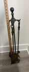 Vintage Brass   Iron Fireplace Tool Set 3 Tools   Stand Shovel Poker Brush