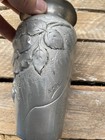 Antique French Art Nouveau Rispal Pewter Vase Floral Relief Signed 15cm C1900