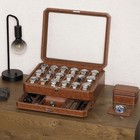 Luxury 18-slot Watch Box With Drawer Tan Brown Faux Leather Glass Top  Best Gift