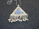 Antique Handmade Tribal Central Asian Silver Pendant Lapis Lazuli W Silver Chain