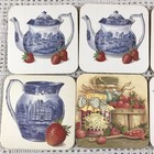 Vintage Cork Backed Coaster Set Strawberry Teapot 6pcs