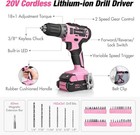 157pcs Tool Set With 20v Cordless Lithi    Pink Household Tool Kit With Drill