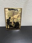 Vtg Reverse-painted Silhouette Picture On Convex Glass   Couple With Baby 5x7