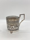 Antique Russian 84 Silver Niello Grapes Podstakannik Glass Holder
